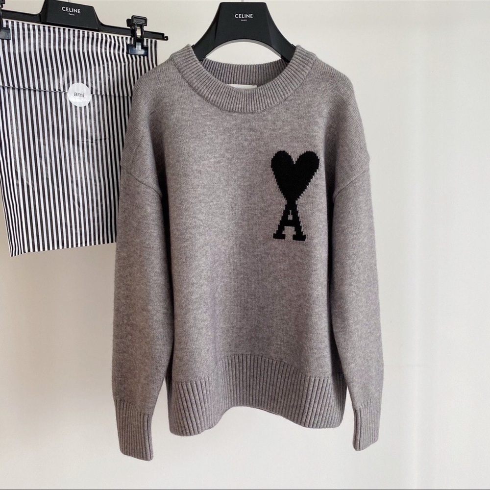 Ami love classic sports casual knitted sweater